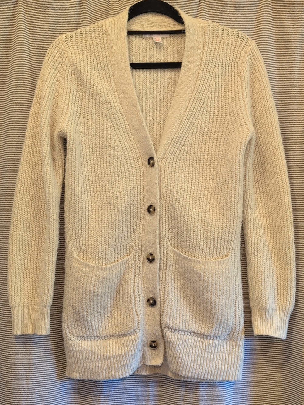 Cream V-Neck Button Cardigan Sweater for Women